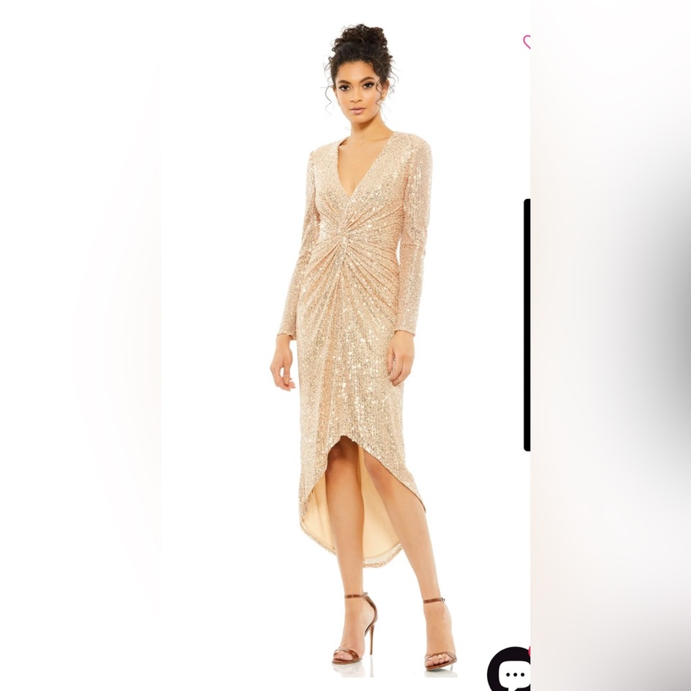 Mac Duggal Rose Gold Midi Sequin Party Dress 26549